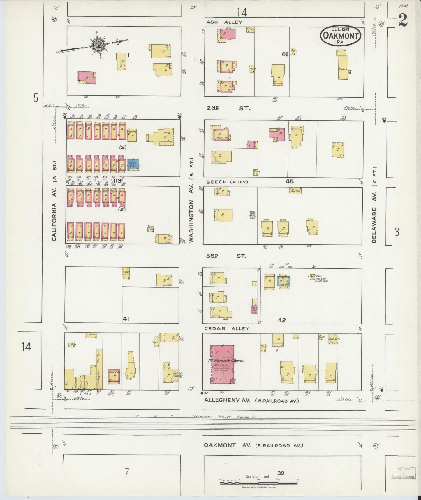 Sanborn Fire Insurance Map from Oakmont, Allegheny County, Pennsylvania (1921), Sheet #0002 - Complete Map Set gallery image, historic Sanborn map, vintage wall art, Pennsylvania Pennsylvania