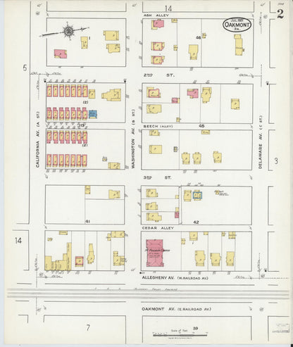 Sanborn Fire Insurance Map from Oakmont, Allegheny County, Pennsylvania (1921), Sheet #0002 - Complete Map Set gallery image, historic Sanborn map, vintage wall art, Pennsylvania Pennsylvania