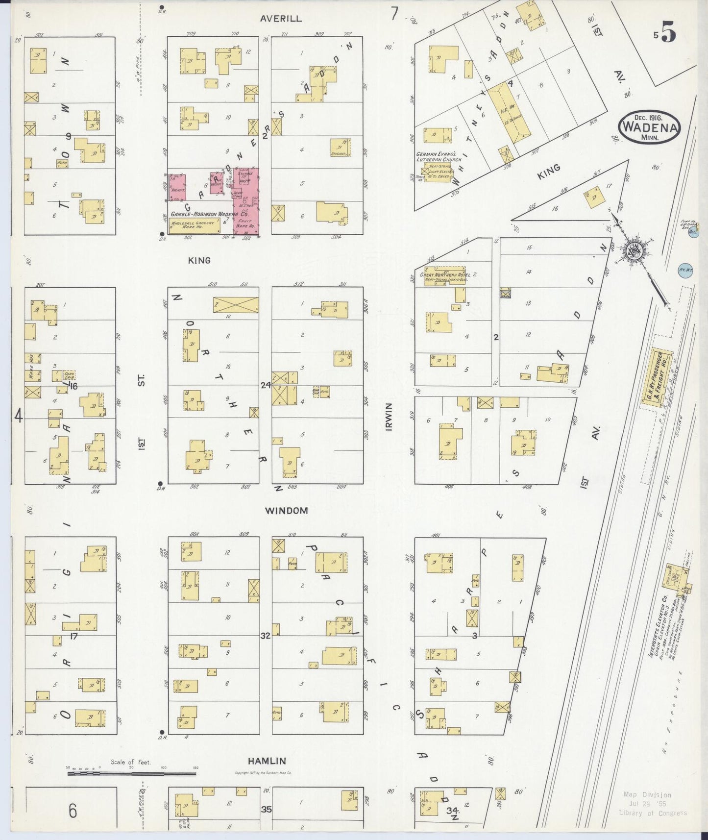 Sanborn Fire Insurance Map from Wadena, Wadena County, Minnesota (1916), Sheet #0005 - Complete Map Set gallery image, historic Sanborn map, vintage wall art, Minnesota Minnesota