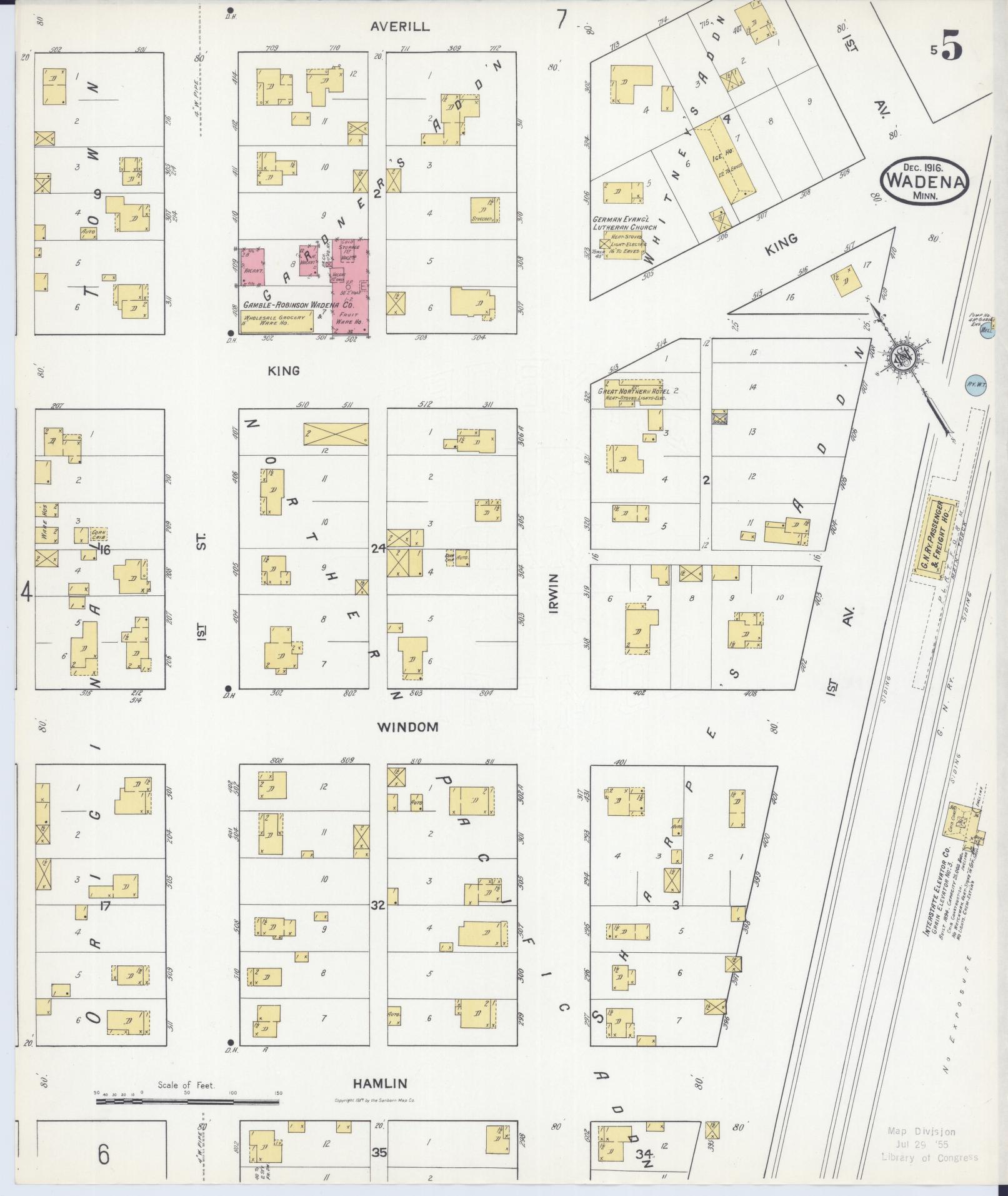 Sanborn Fire Insurance Map from Wadena, Wadena County, Minnesota (1916), Sheet #0005 - Complete Map Set gallery image, historic Sanborn map, vintage wall art, Minnesota Minnesota