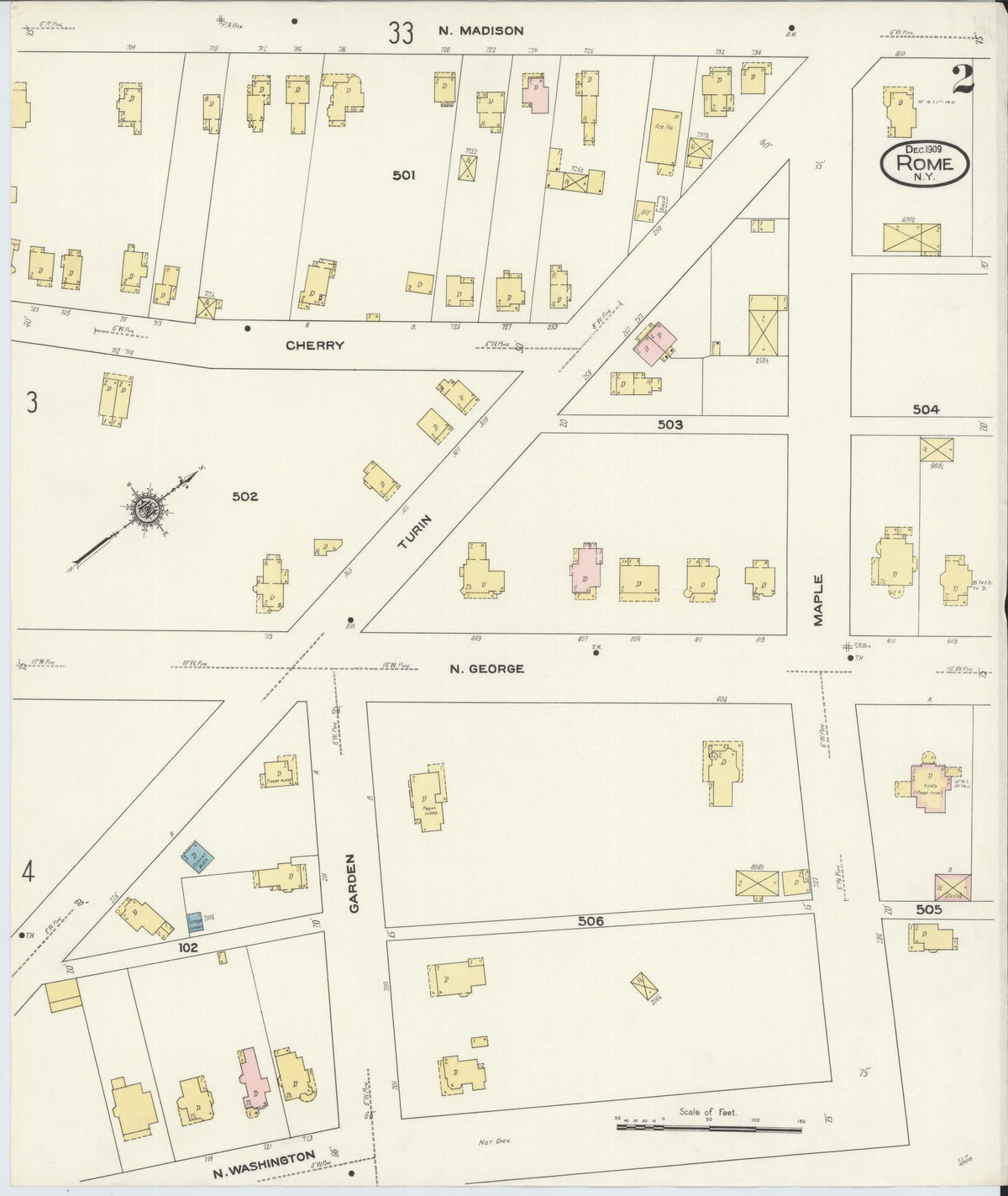 Sanborn Fire Insurance Map from Rome, Oneida County, New York (1909), Sheet #0002 - Historic Sanborn Fire Insurance Map Print, vintage old map wall art, antique decor, genealogy gift, New York New York map