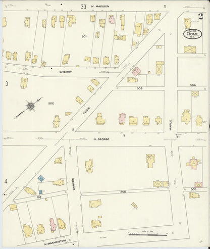 Sanborn Fire Insurance Map from Rome, Oneida County, New York (1909), Sheet #0002 - Historic Sanborn Fire Insurance Map Print, vintage old map wall art, antique decor, genealogy gift, New York New York map