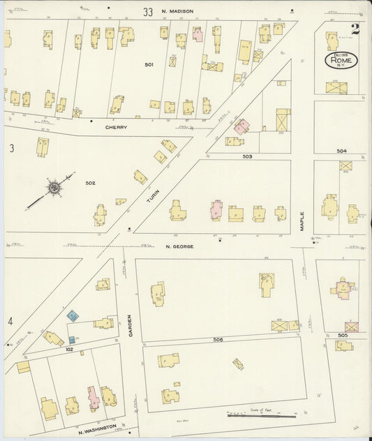 Sanborn Fire Insurance Map from Rome, Oneida County, New York (1909), Sheet #0002 - Historic Sanborn Fire Insurance Map Print, vintage old map wall art, antique decor, genealogy gift, New York New York map
