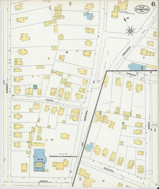 Sanborn Fire Insurance Map from Stamford, Fairfield County, Connecticut (1901), Sheet #0006 - Historic Sanborn Fire Insurance Map Print, vintage old map wall art, antique decor, genealogy gift, Connecticut Connecticut map