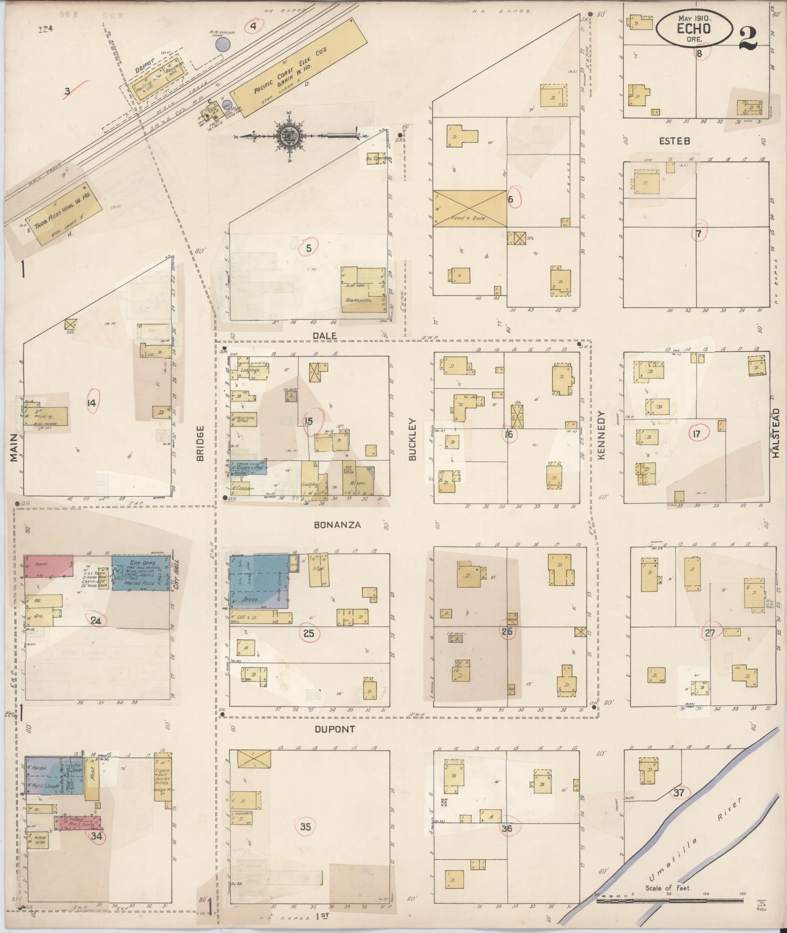 Sanborn Fire Insurance Map from Echo, Umatilla County, Oregon (1932), Sheet #0002 - Historic Sanborn Fire Insurance Map Print, vintage old map wall art, antique decor, genealogy gift, Oregon Oregon map