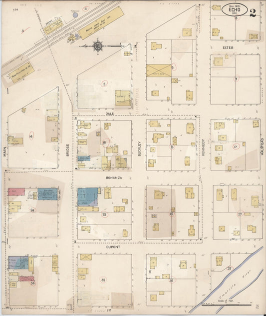 Sanborn Fire Insurance Map from Echo, Umatilla County, Oregon (1932), Sheet #0002 - Historic Sanborn Fire Insurance Map Print, vintage old map wall art, antique decor, genealogy gift, Oregon Oregon map