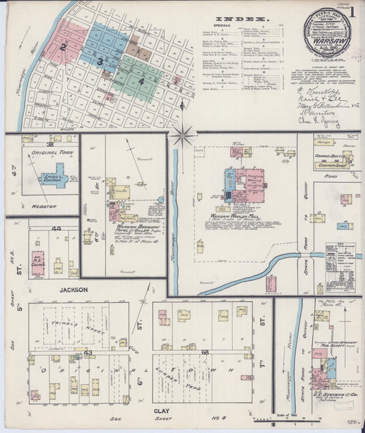 Sanborn Fire Insurance Map from Warsaw, Hancock County, Illinois (1890), Sheet #0001 - Historic Sanborn Fire Insurance Map Print, vintage old map wall art, antique decor, genealogy gift, Illinois Illinois map