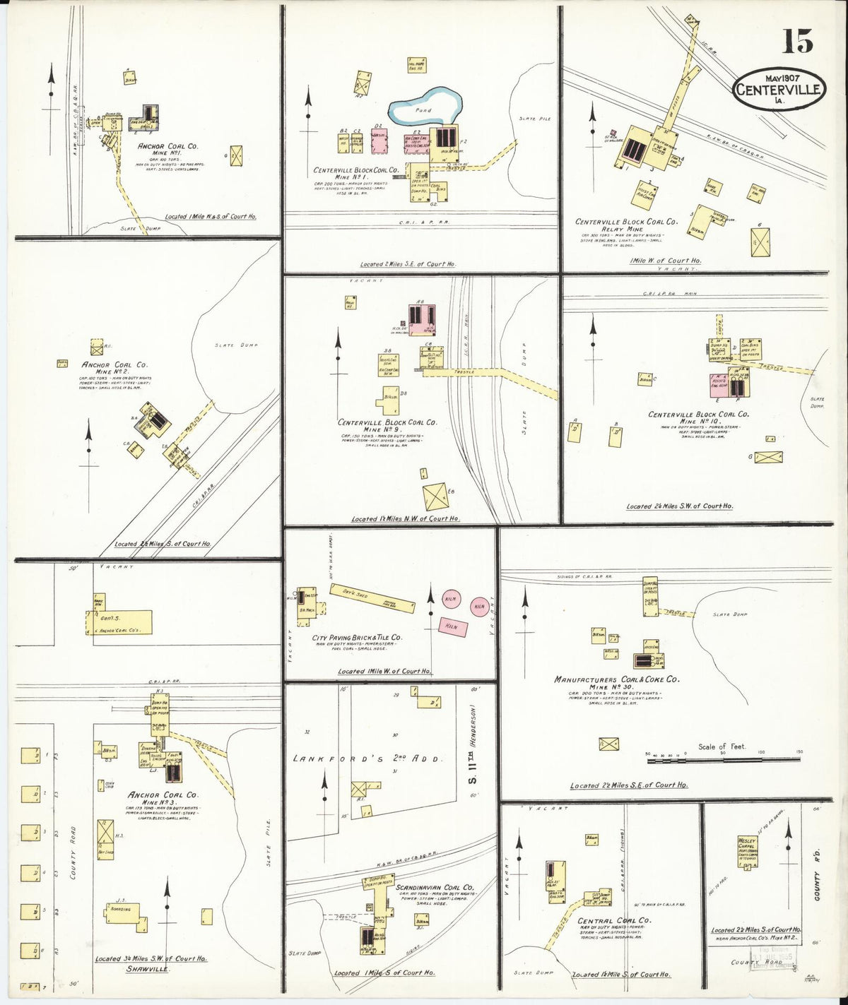 Sanborn Fire Insurance Map from Centerville, Appanoose County, Iowa (1907), Sheet #0015 - Historic Sanborn Fire Insurance Map Print
