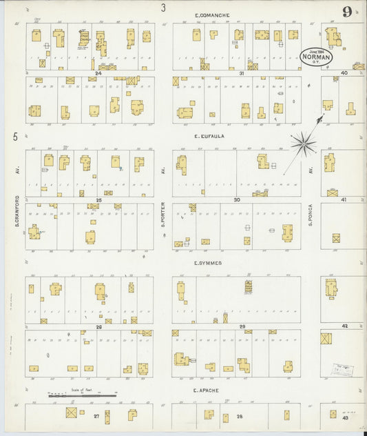 Sanborn Fire Insurance Map from Norman, Cleveland County, Oklahoma (1904), Sheet #0009 - Historic Sanborn Fire Insurance Map Print, vintage old map wall art, antique decor, genealogy gift, Oklahoma Oklahoma map