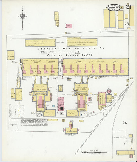 Sanborn Fire Insurance Map from Okmulgee, Okmulgee County, Oklahoma (1920), Sheet #0021 - Historic Sanborn Fire Insurance Map Print, vintage old map wall art, antique decor, genealogy gift, Oklahoma Oklahoma map