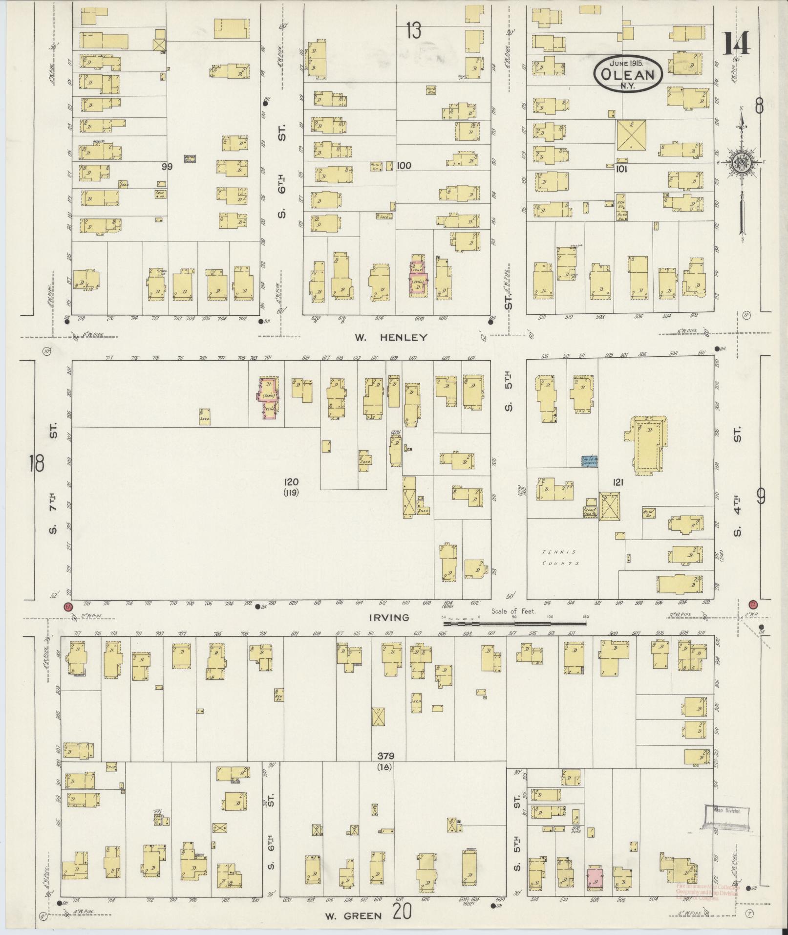 Sanborn Fire Insurance Map from Olean, Cattaraugus County, New York (1915), Sheet #0014 - Complete Map Set gallery image, historic Sanborn map, vintage wall art, New York New York