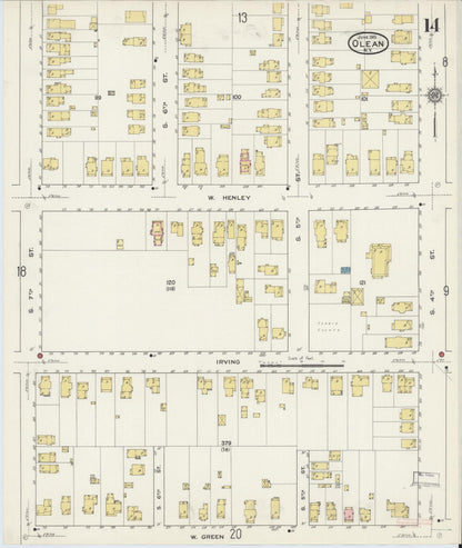 Sanborn Fire Insurance Map from Olean, Cattaraugus County, New York (1915), Sheet #0014 - Complete Map Set gallery image, historic Sanborn map, vintage wall art, New York New York
