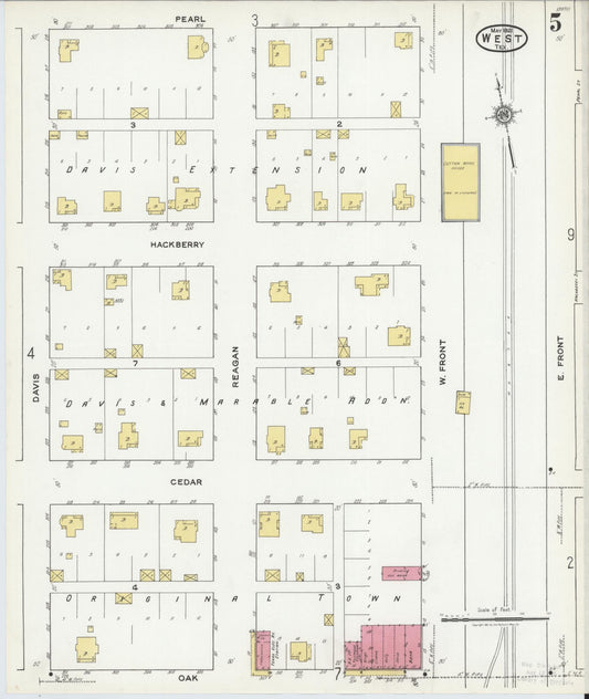 Sanborn Fire Insurance Map from West, McLennan County, Texas (1921), Sheet #0005 - Historic Sanborn Fire Insurance Map Print, vintage old map wall art, antique decor, genealogy gift, Texas Texas map