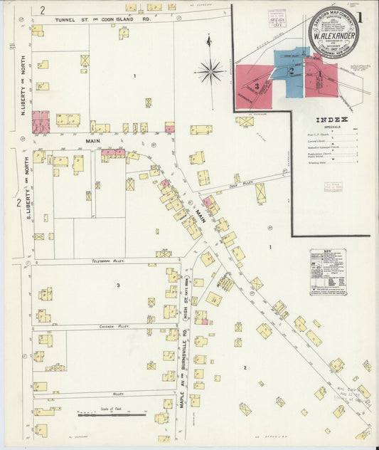 Sanborn Fire Insurance Map from West Alexander, Washington County, Pennsylvania (1907), Sheet #0001 - Historic Sanborn Fire Insurance Map Print, vintage old map wall art, antique decor, genealogy gift, Pennsylvania Pennsylvania map