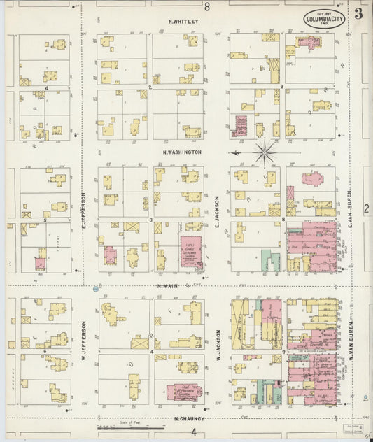 Sanborn Fire Insurance Map from Columbia City, Whitley County, Indiana (1897), Sheet #0003 - Historic Sanborn Fire Insurance Map Print, vintage old map wall art, antique decor, genealogy gift, Indiana Indiana map