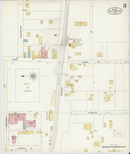 Sanborn Fire Insurance Map from Collierville, Shelby County, Tennessee (1907), Sheet #0003 - Complete Map Set gallery image, historic Sanborn map, vintage wall art, Tennessee Tennessee