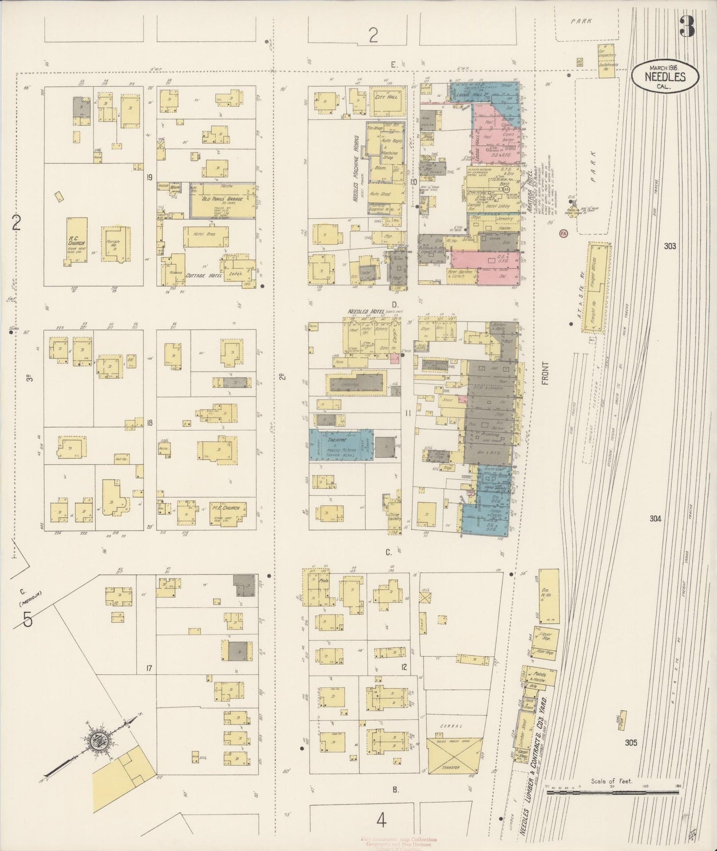 Sanborn Fire Insurance Map from Needles, San Bernardino County, California (1916), Sheet #0003 - Complete Map Set gallery image, historic Sanborn map, vintage wall art, California California