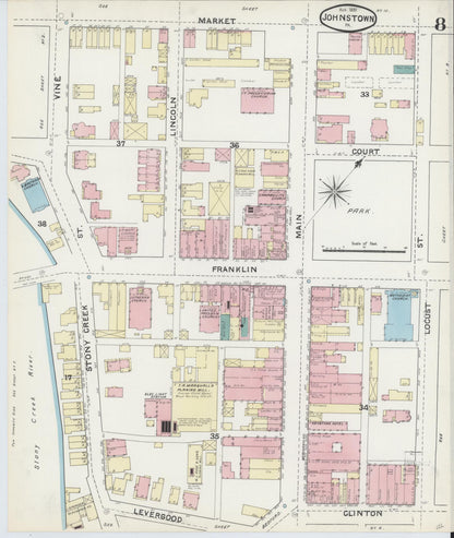 Sanborn Fire Insurance Map from Johnstown, Cambria County, Pennsylvania (1891), Sheet #0008 - Complete Map Set gallery image, historic Sanborn map, vintage wall art, Pennsylvania Pennsylvania