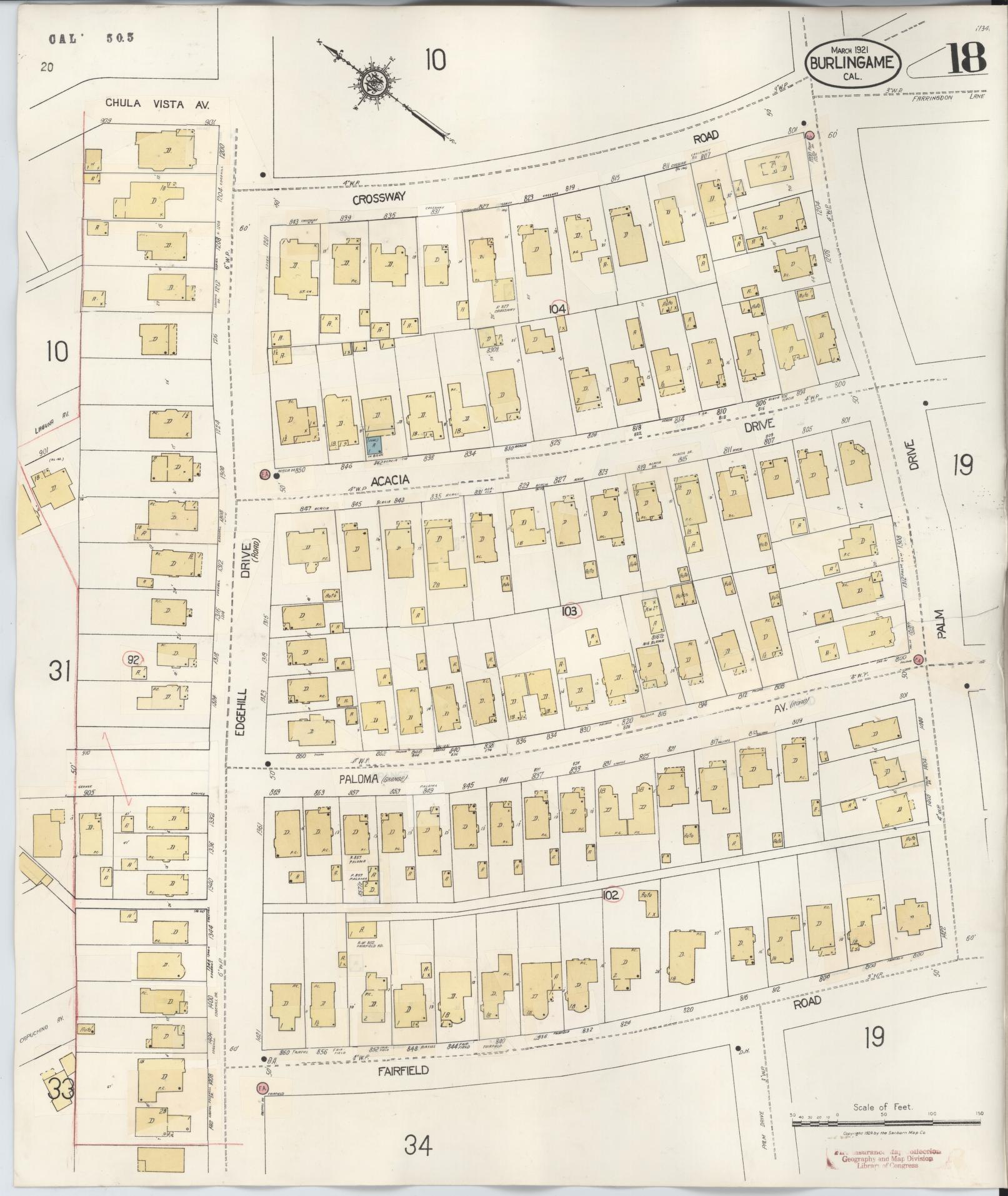 Sanborn Fire Insurance Map from Burlingame, San Mateo County, California (1949), Sheet #0018 - Complete Map Set gallery image, historic Sanborn map, vintage wall art, California California