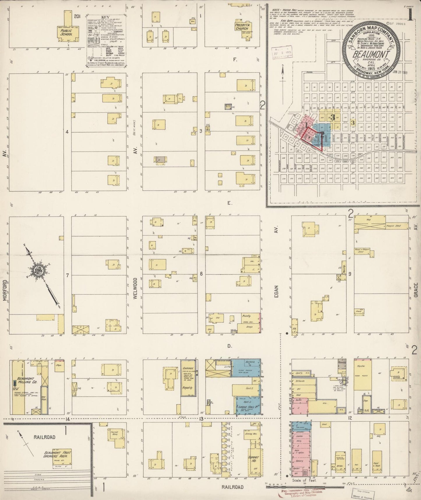 Sanborn Fire Insurance Map from Beaumont, Riverside County, California (1915), Sheet #0001 - Historic Sanborn Fire Insurance Map Print, vintage old map wall art, antique decor, genealogy gift, California California map