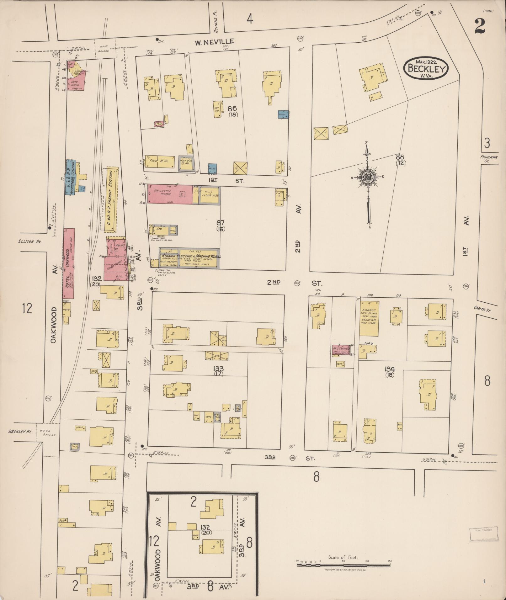 Sanborn Fire Insurance Map from Beckley, Raleigh County, West Virginia (1922), Sheet #0002 - Complete Map Set gallery image, historic Sanborn map, vintage wall art, West Virginia West Virginia