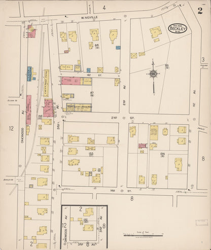 Sanborn Fire Insurance Map from Beckley, Raleigh County, West Virginia (1922), Sheet #0002 - Complete Map Set gallery image, historic Sanborn map, vintage wall art, West Virginia West Virginia