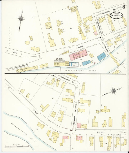 Sanborn Fire Insurance Map from Woodstock, Windsor County, Vermont (1910), Sheet #0008 - Historic Sanborn Fire Insurance Map Print, vintage old map wall art, antique decor, genealogy gift, Vermont Vermont map