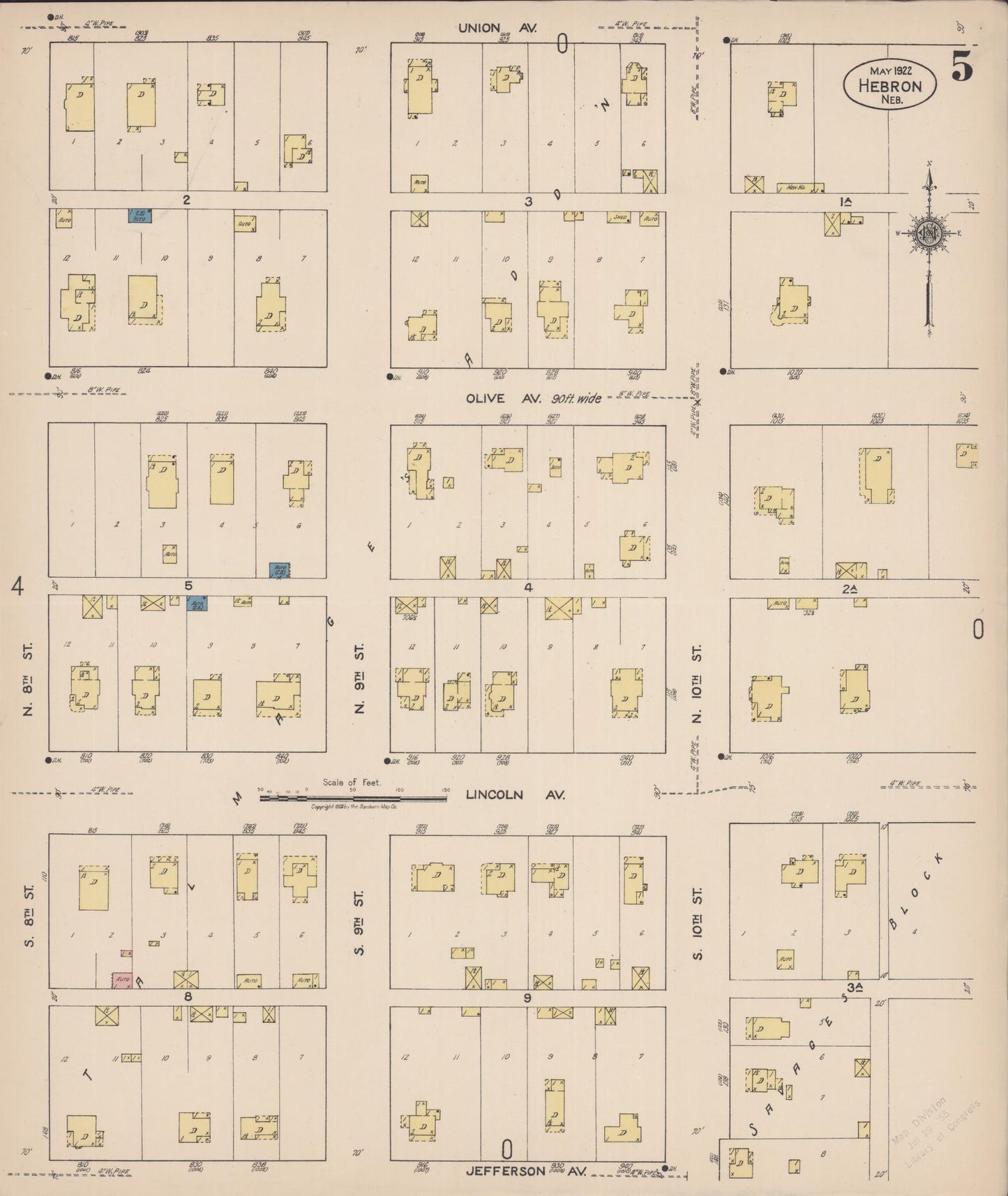 Sanborn Fire Insurance Map from Hebron, Thayer County, Nebraska (1922), Sheet #0005 - Complete Map Set gallery image, historic Sanborn map, vintage wall art, Nebraska Nebraska