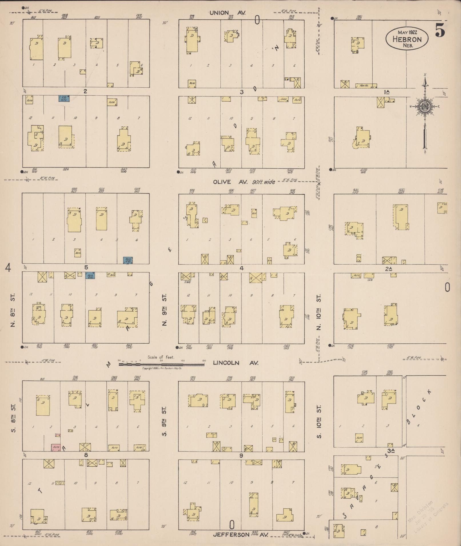 Sanborn Fire Insurance Map from Hebron, Thayer County, Nebraska (1922), Sheet #0005 - Complete Map Set gallery image, historic Sanborn map, vintage wall art, Nebraska Nebraska