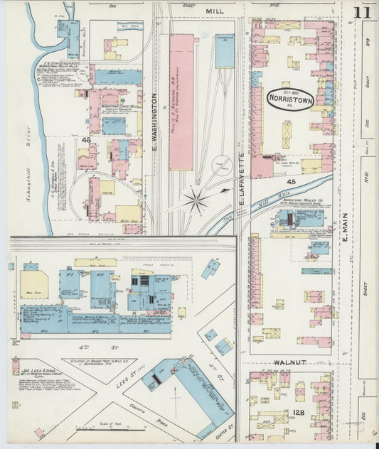 Sanborn Fire Insurance Map from Norristown, Montgomery County, Pennsylvania (1891), Sheet #0011 - Historic Sanborn Fire Insurance Map Print, vintage old map wall art, antique decor, genealogy gift, Pennsylvania Pennsylvania map
