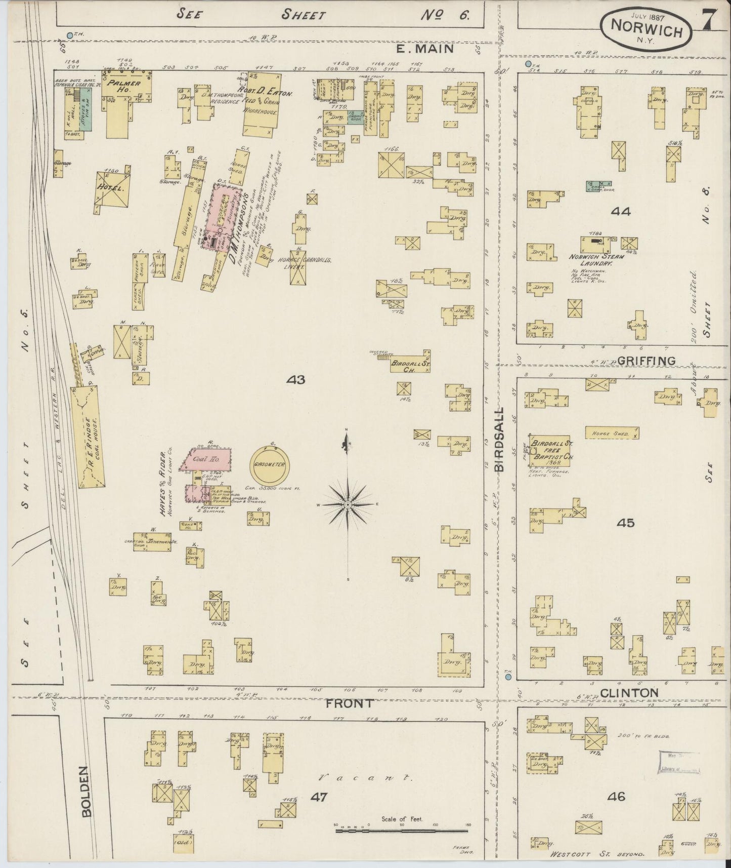 Sanborn Fire Insurance Map from Norwich, Chenango County, New York (1887), Sheet #0007 - Complete Map Set gallery image, historic Sanborn map, vintage wall art, New York New York