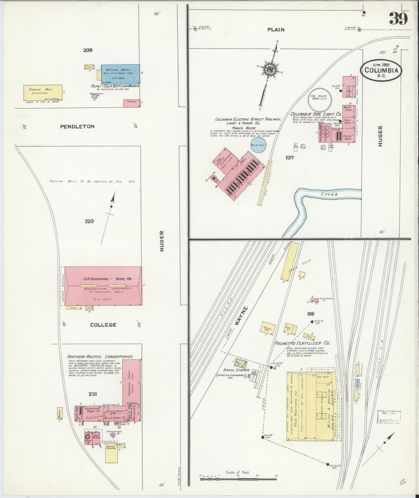 Sanborn Fire Insurance Map from Columbia, Richland County, South Carolina (1910), Sheet #0039 - Historic Sanborn Fire Insurance Map Print, vintage old map wall art, antique decor, genealogy gift, South Carolina South Carolina map