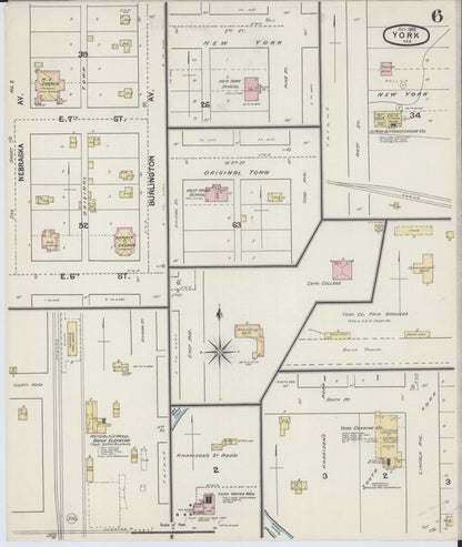 Sanborn Fire Insurance Map from York, York County, Nebraska (1889), Sheet #0006 - Complete Map Set gallery image, historic Sanborn map, vintage wall art, Nebraska Nebraska