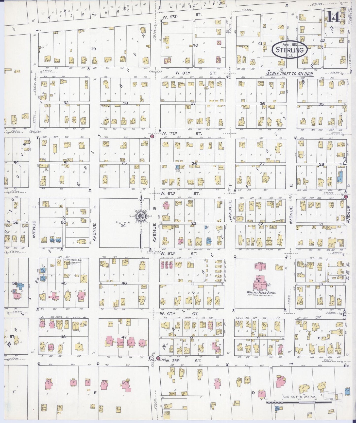 Sanborn Fire Insurance Map from Sterling, Whiteside County, Illinois (1916), Sheet #0014 - Complete Map Set gallery image, historic Sanborn map, vintage wall art, Illinois Illinois