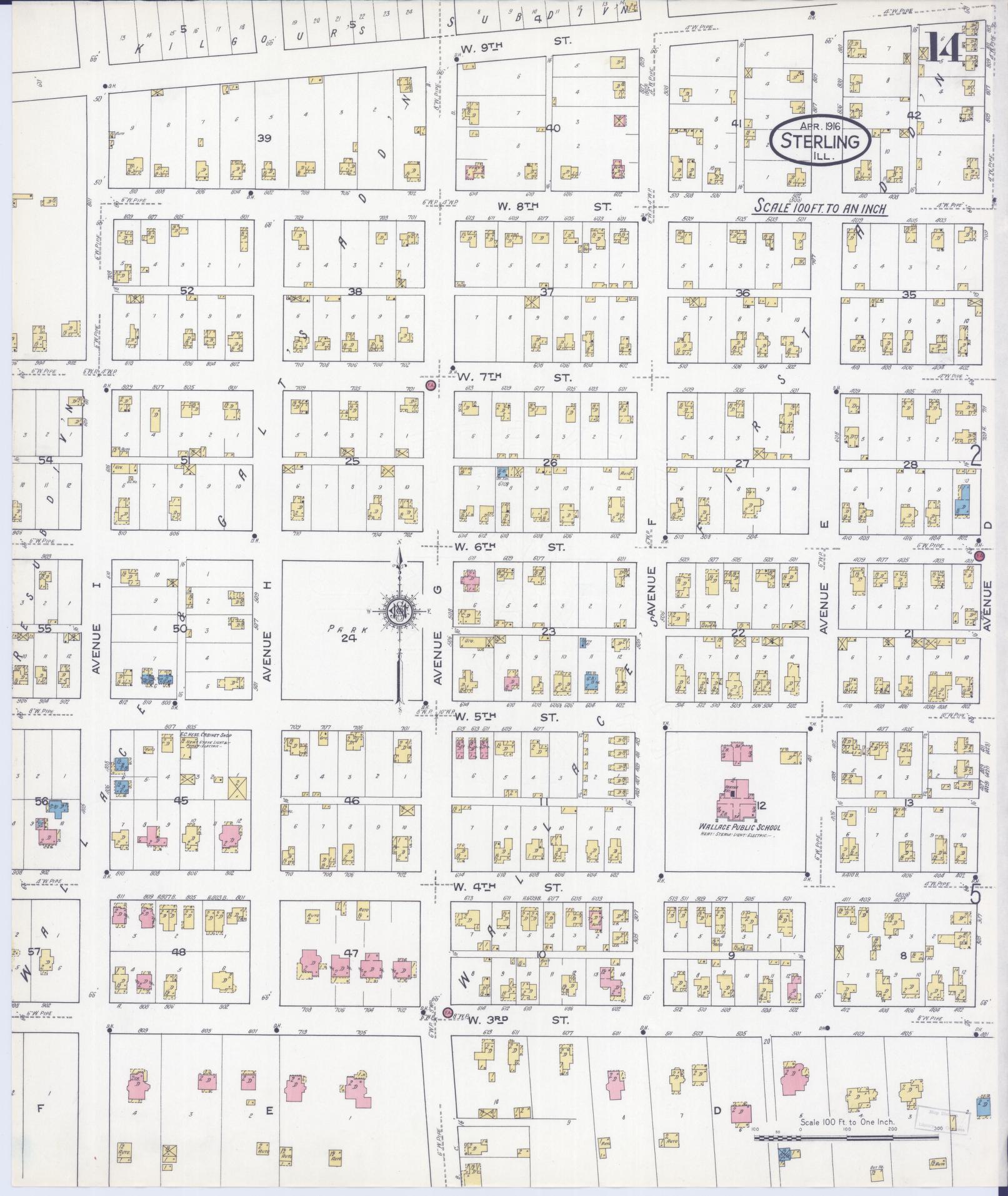 Sanborn Fire Insurance Map from Sterling, Whiteside County, Illinois (1916), Sheet #0014 - Complete Map Set gallery image, historic Sanborn map, vintage wall art, Illinois Illinois