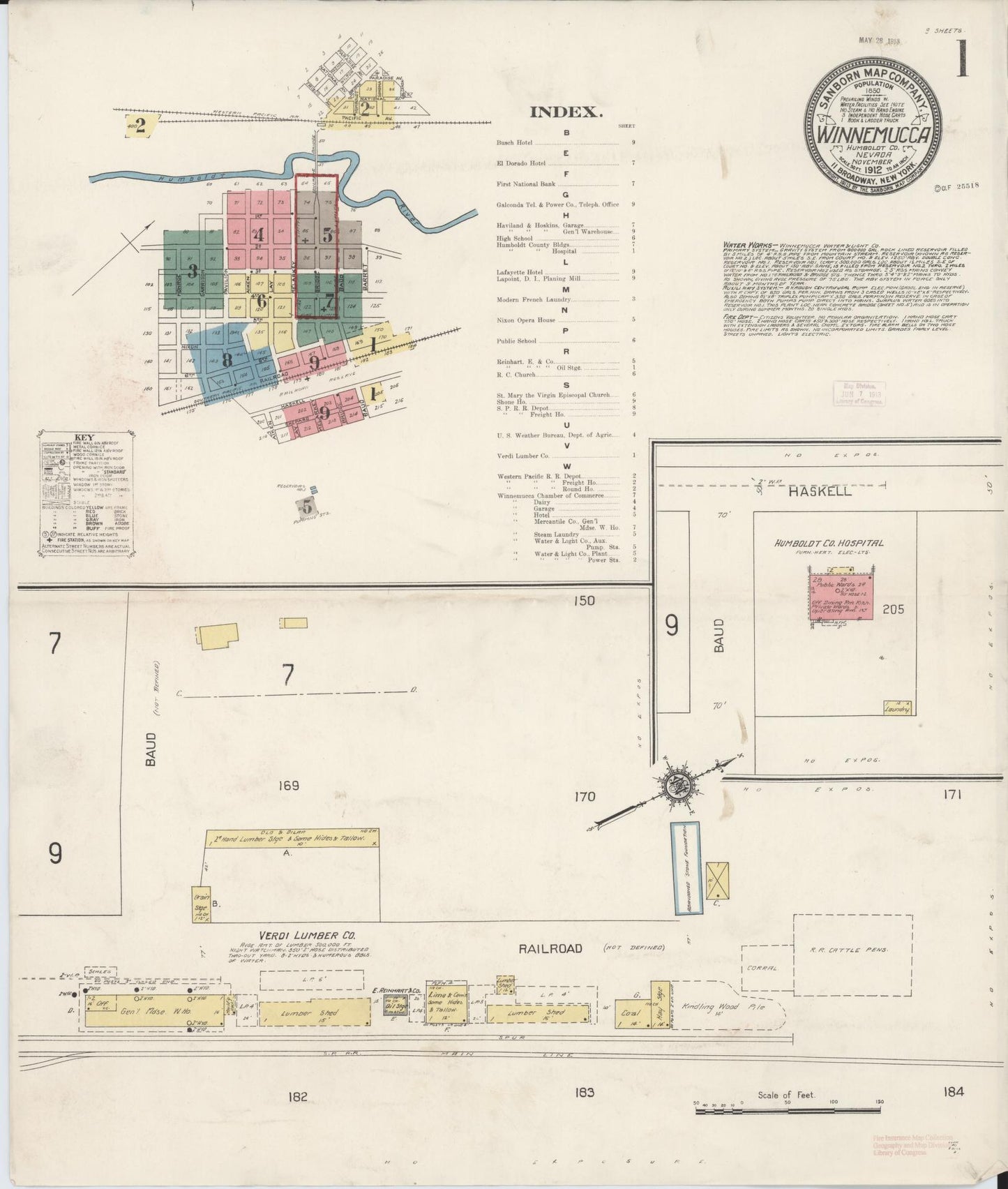 Sanborn Fire Insurance Map from Winnemucca, Humboldt County, Nevada (1912), Sheet #0001 - Complete Map Set gallery image, historic Sanborn map, vintage wall art, Nevada Nevada