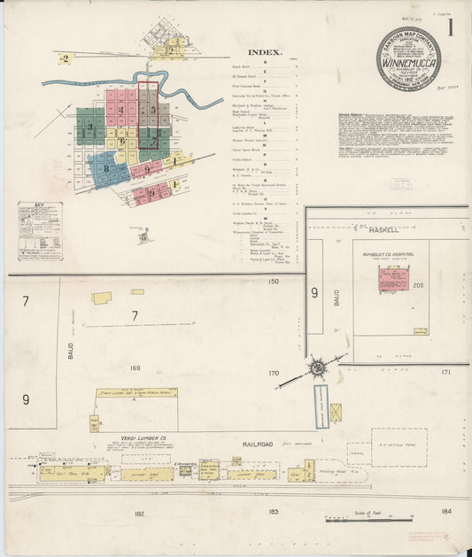 Sanborn Fire Insurance Map from Winnemucca, Humboldt County, Nevada (1912), Sheet #0001 - Complete Map Set gallery image, historic Sanborn map, vintage wall art, Nevada Nevada