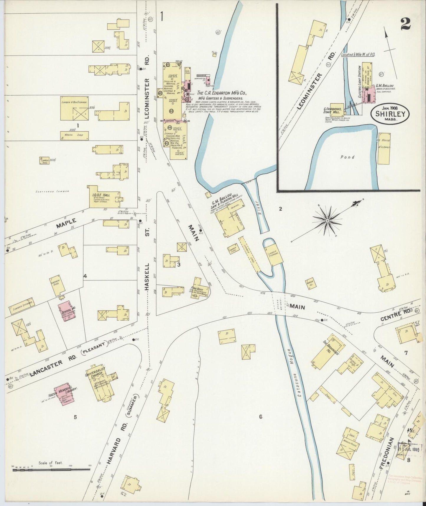 Sanborn Fire Insurance Map from Shirley, Middlesex County, Massachusetts (1908), Sheet #0002 - Historic Sanborn Fire Insurance Map Print, vintage old map wall art, antique decor, genealogy gift, Massachusetts Massachusetts map