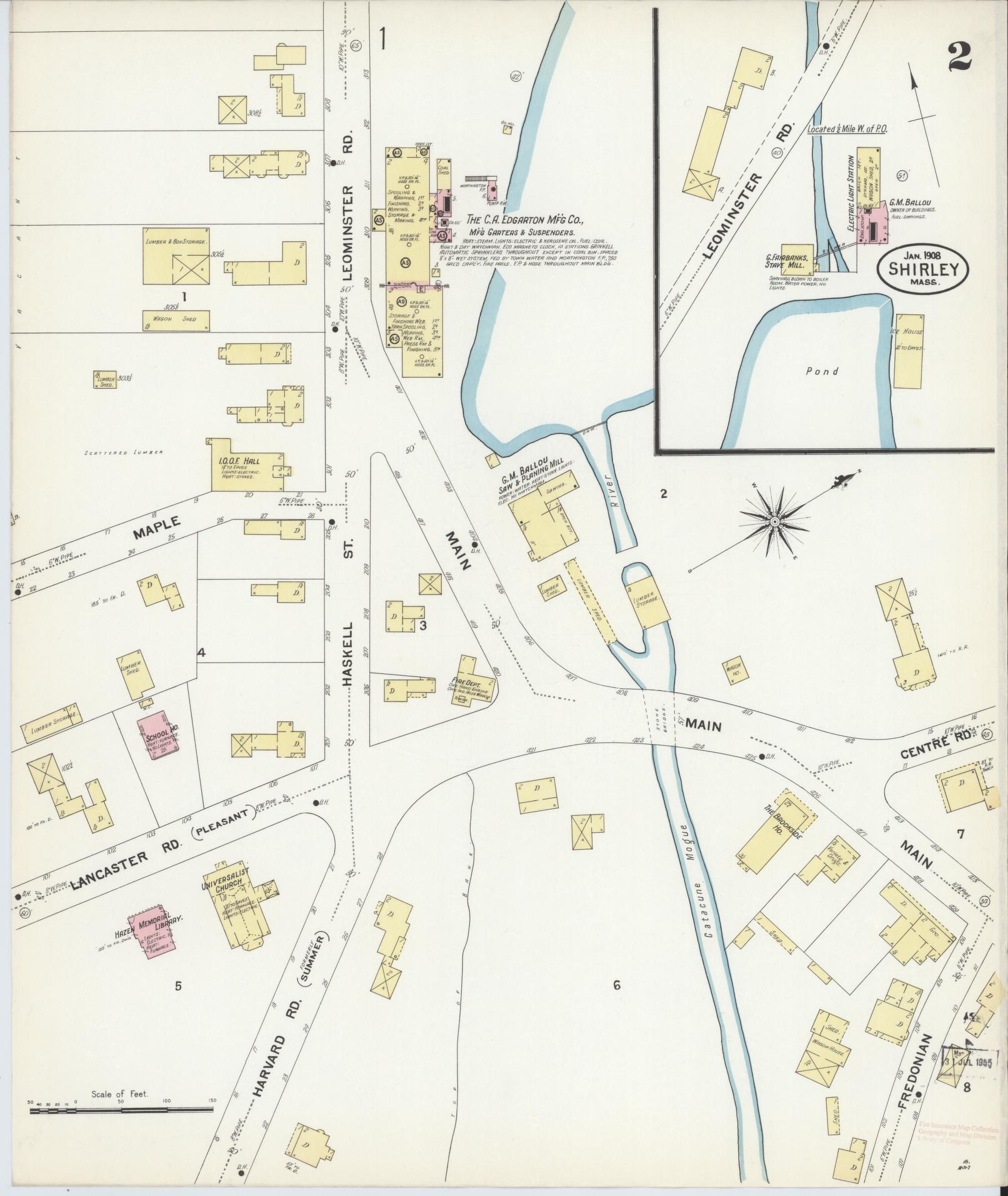 Sanborn Fire Insurance Map from Shirley, Middlesex County, Massachusetts (1908), Sheet #0002 - Historic Sanborn Fire Insurance Map Print, vintage old map wall art, antique decor, genealogy gift, Massachusetts Massachusetts map
