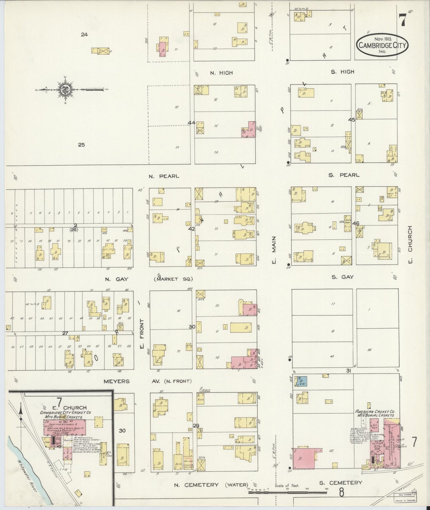 Sanborn Fire Insurance Map from Cambridge City, Wayne County, Indiana (1913), Sheet #0007 - Complete Map Set gallery image, historic Sanborn map, vintage wall art, Indiana Indiana