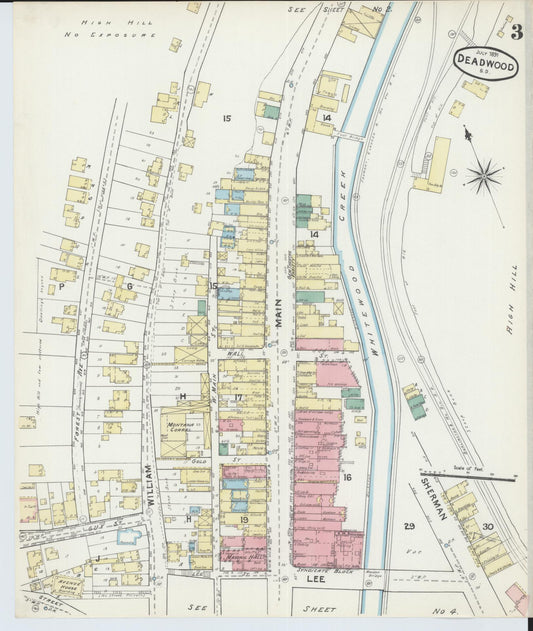 Sanborn Fire Insurance Map from Deadwood, Lawrence County, South Dakota (1891), Sheet #0003 - Historic Sanborn Fire Insurance Map Print, vintage old map wall art, antique decor, genealogy gift, South Dakota South Dakota map