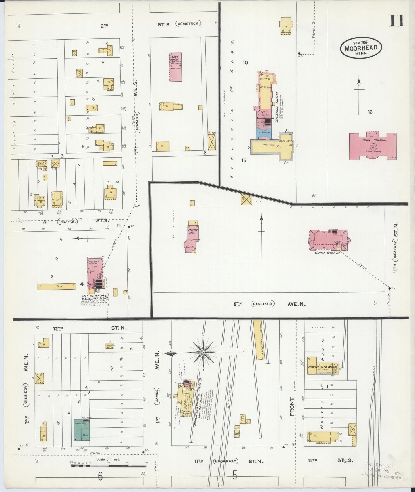 Sanborn Fire Insurance Map from Moorhead, Clay County, Minnesota (1906), Sheet #0011 - Complete Map Set gallery image, historic Sanborn map, vintage wall art, Minnesota Minnesota