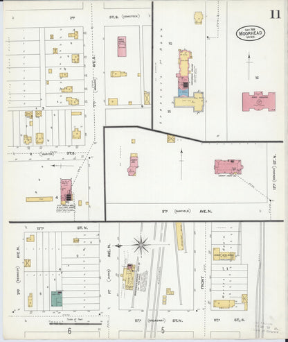 Sanborn Fire Insurance Map from Moorhead, Clay County, Minnesota (1906), Sheet #0011 - Complete Map Set gallery image, historic Sanborn map, vintage wall art, Minnesota Minnesota