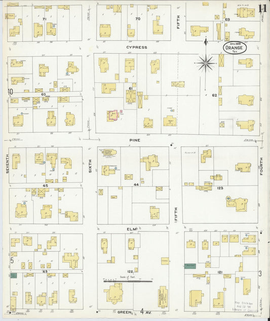 Sanborn Fire Insurance Map from Orange, Orange County, Texas (1909), Sheet #0011 - Historic Sanborn Fire Insurance Map Print, vintage old map wall art, antique decor, genealogy gift, Texas Texas map