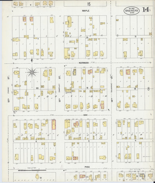 Sanborn Fire Insurance Map from Brainerd, Crow Wing County, Minnesota (1902), Sheet #0014 - Historic Sanborn Fire Insurance Map Print, vintage old map wall art, antique decor, genealogy gift, Minnesota Minnesota map