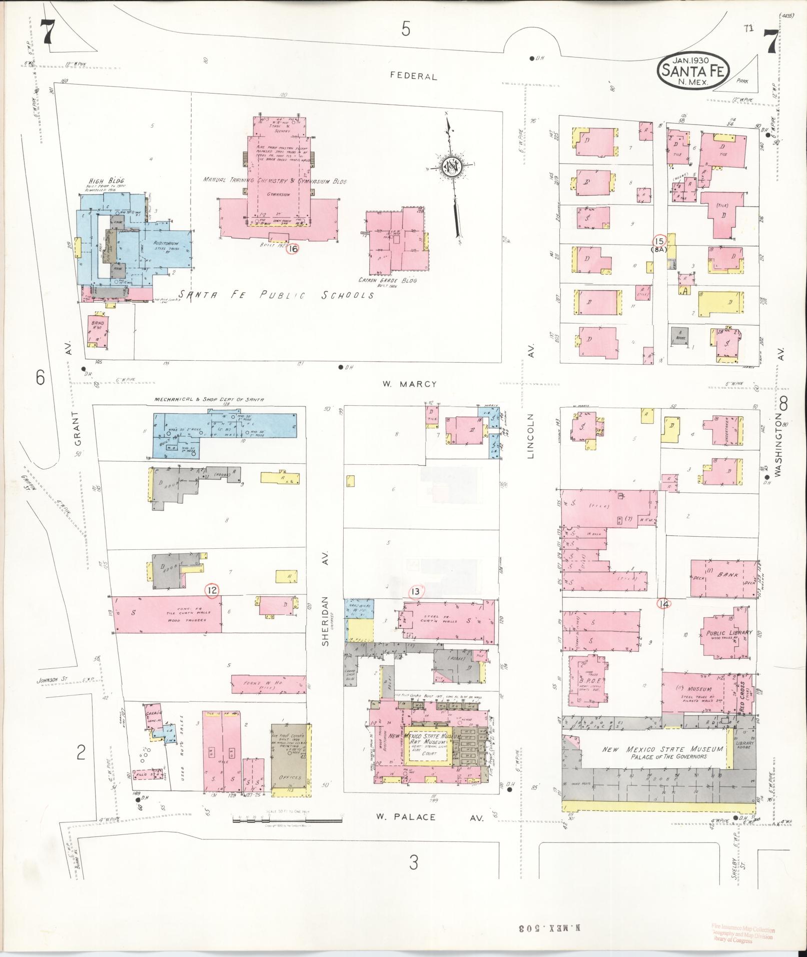 Sanborn Fire Insurance Map from Santa Fe, Santa Fe County, New Mexico (1948), Sheet #0007 - Complete Map Set gallery image, historic Sanborn map, vintage wall art, New Mexico New Mexico