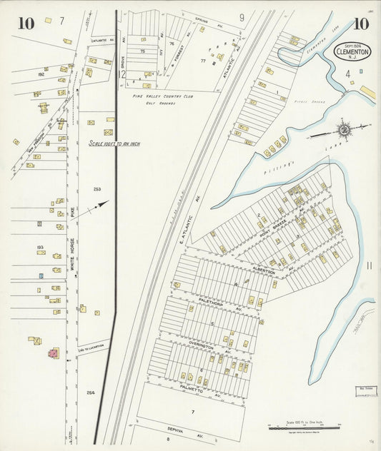 Sanborn Fire Insurance Map from Clementon, Camden County, New Jersey (1924), Sheet #0010 - Historic Sanborn Fire Insurance Map Print, vintage old map wall art, antique decor, genealogy gift, New Jersey New Jersey map