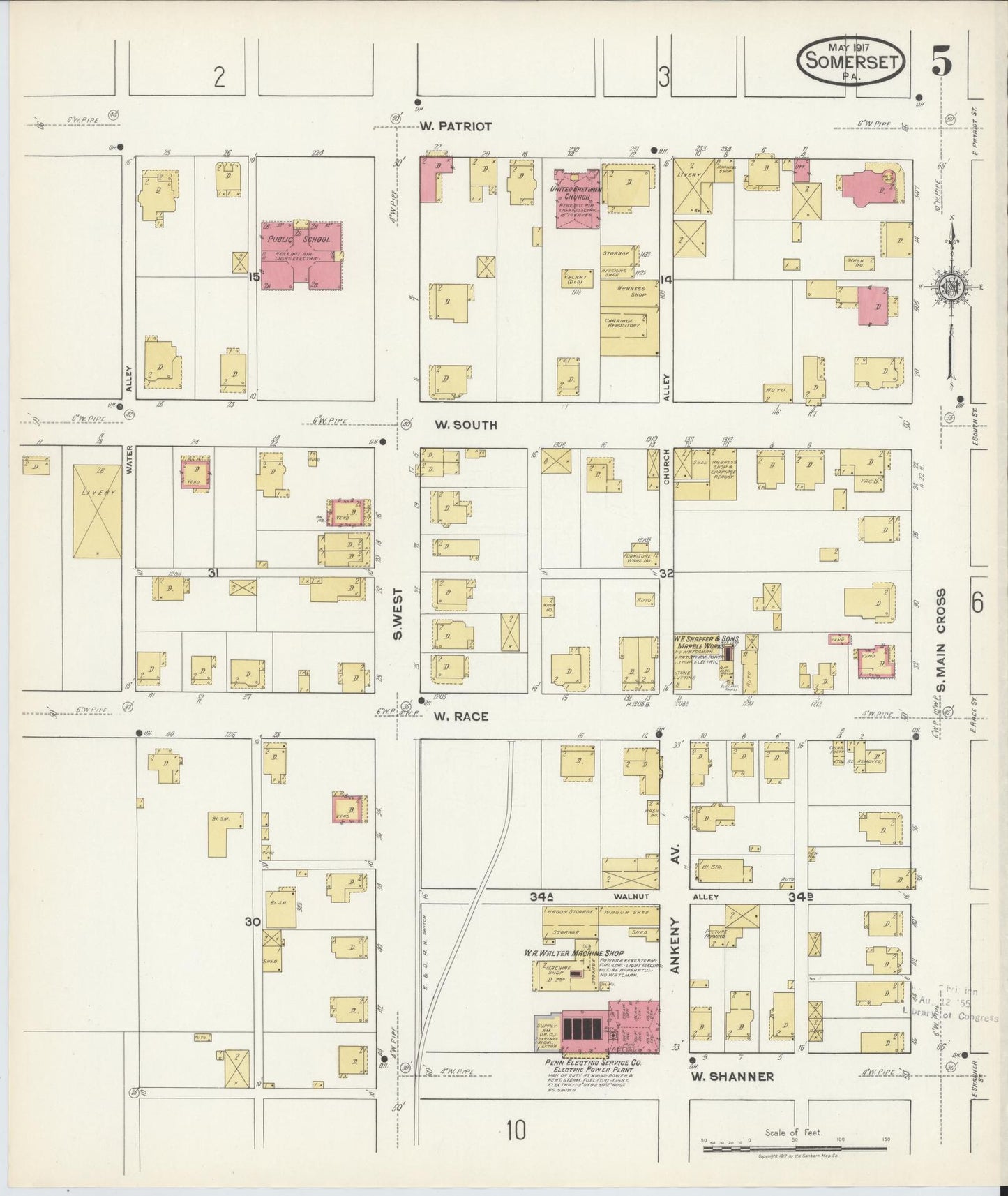 Sanborn Fire Insurance Map from Somerset, Somerset County, Pennsylvania (1917), Sheet #0005 - Complete Map Set gallery image, historic Sanborn map, vintage wall art, Pennsylvania Pennsylvania