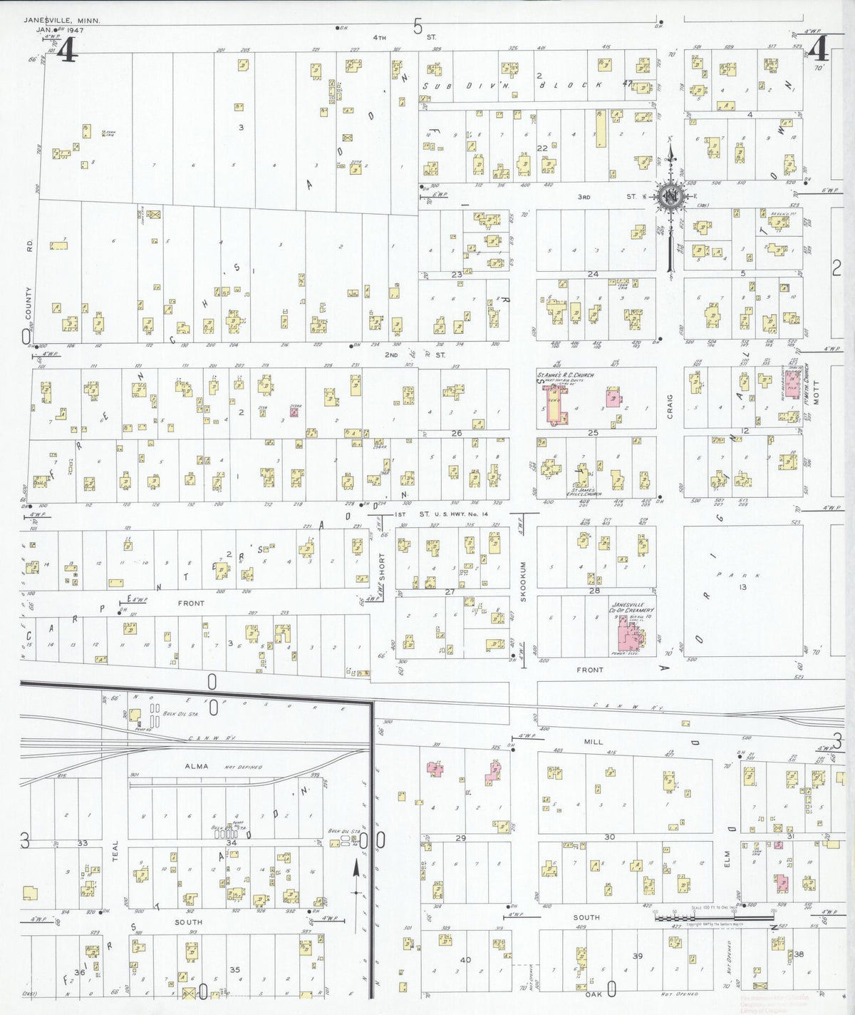 Sanborn Fire Insurance Map from Janesville, Waseca County, Minnesota (1947), Sheet #0004 - Complete Map Set gallery image, historic Sanborn map, vintage wall art, Minnesota Minnesota