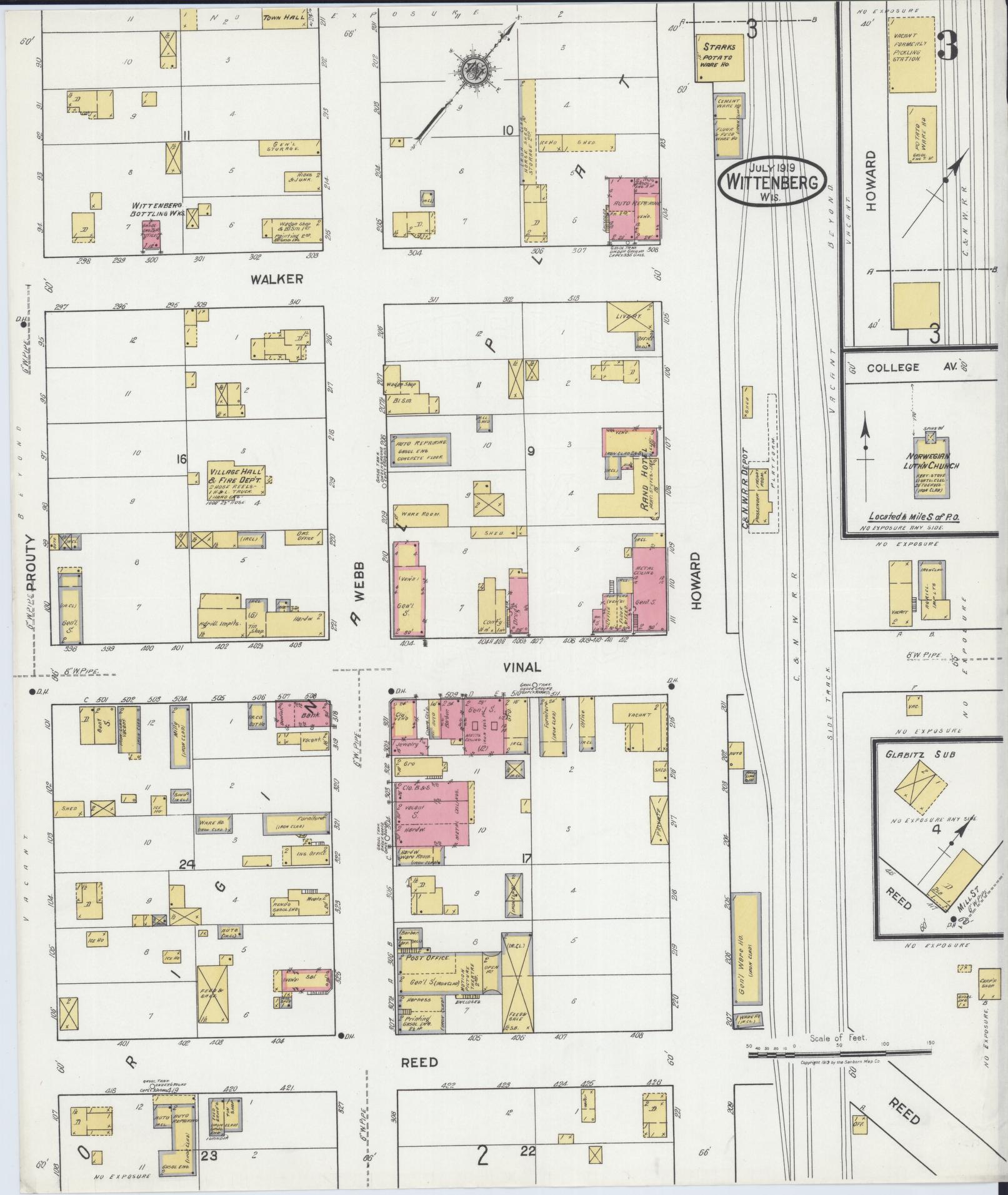 Sanborn Fire Insurance Map from Wittenberg, Shawano County, Wisconsin (1919), Sheet #0003 - Complete Map Set gallery image, historic Sanborn map, vintage wall art, Wisconsin Wisconsin